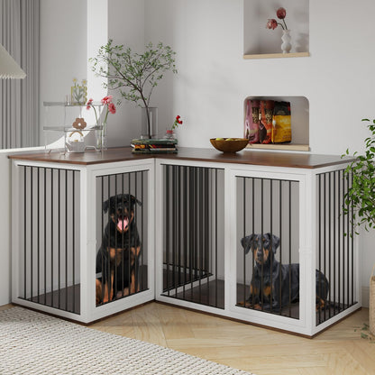 Dog Crate Furniture for 2 Dogs, 80.7" Large Dog Kennel Furniture with Dividers and Double Doors, All Steel Frame Double Dog Crate, 43.3" L X 23.6" W X 31.5" H, 37.4" L X 23.6" W X 31.5" H (Wh - WoodArtSupply