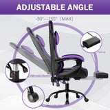 Gaming Chair, Computer Chair with Footrest and Lumbar Support, Ergonomic Video Game Chair with Headrest, Height Adjustable Gamer Chair Office Desk Chair, Purple Ntiibcuy
