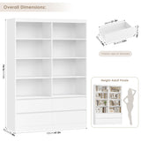 FINETONES 71" White Bookshelf with Drawers, 47.3" Double Wide Bookshelves and Bookcases with Storage, Tall Bookshelf Large Open Book Shelf Standing Book Case for Home Office, White FINETONES