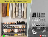MISSLO 3-Tier Long Shoe Rack for Closet Shoe Organizer for Closet Floor Entryway Storage Stackable Wide Shoe Shelf Stores 24 Pairs of Men Sneakers, Black MISSLO