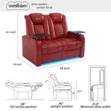 comfiroom Home Theater Seating Classic Series Top Grain Leather Loveseat Recliner Chair Dual Power Movie Theater Chairs Gaming Sofa Electric Headrest with Tray Table (Red, Row of 2 Loveseat) comfiroom
