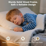 Vantic Low Bunk Bed with Guardrail and LED Light, Floor Toddler Bunk Bed Twin Over Twin with Wide Stairs, Convertible Soild Wooden Loft Bed for Kids with 6 Hooks, Space-Saving, White Vantic