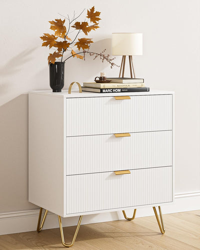 AEPOALUA Fluted 3 Drawer Dresser for Bedroom, Modern Storage Bedroom Dresser Chest Cabinet Organizer with Anti-Tip Hardware for Living Room, Dressing Room, Kids Room, Office (White)