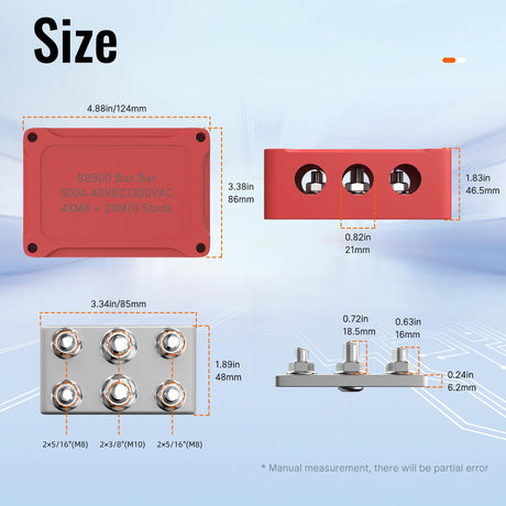 Joinfworld Heavy Duty 500A Bus Bar Waterproof Power Distribution Block with 4*5/16"(M8)+2*3/8"(M10) Studs 48V DC Automotive Marine Battery Terminal Distribution Block with Cover - Negative&Positive Joinfworld