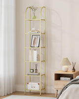 Hzuaneri Gold Arched 6-Tier Tempered Glass Bookshelf for Elegant Storage Hzuaneri