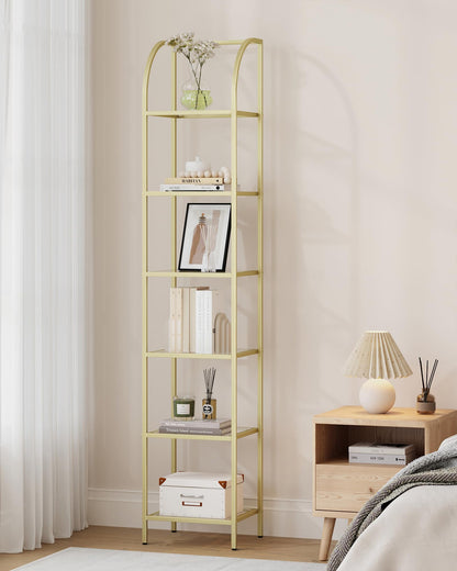 Hzuaneri Gold Arched 6-Tier Tempered Glass Bookshelf for Elegant Storage - WoodArtSupply