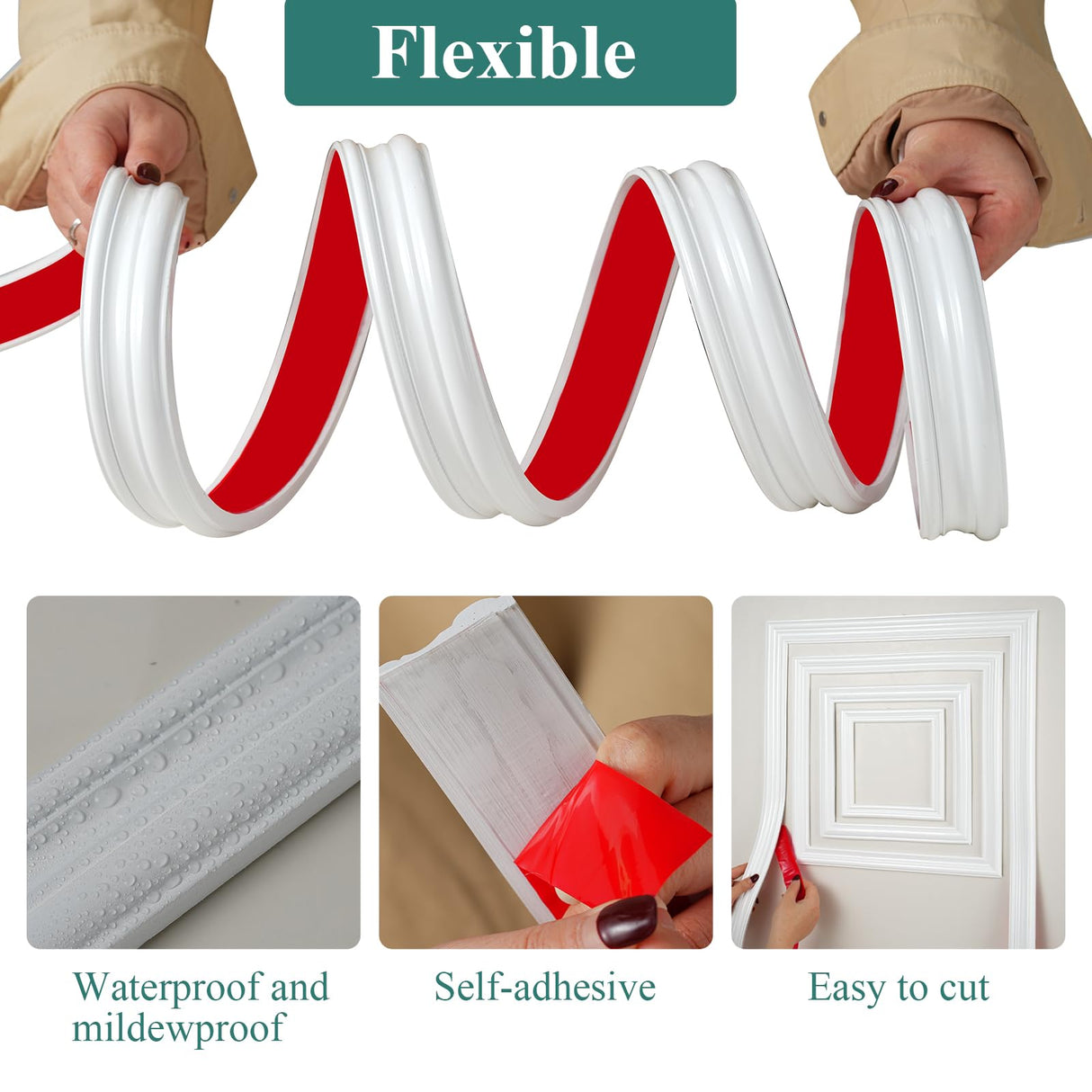 Yefanxi Peel and Stick Panels Molding Trim, Flexible Chair Rail Classic Wall Trim, Self-Adhesive Wall Paneling strip for Home Decoration(White 10ft*0.9in) Yefanxi