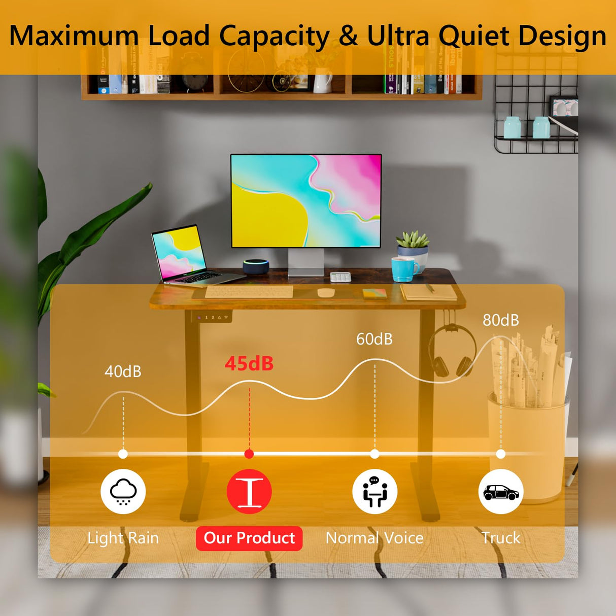 PayLessHere 40 inch Adjustable Height Standing Desk Computer Desk with Large Space and Headphone Holder Office Desk with Electric Lifting and Memory Function,Brown PayLessHere