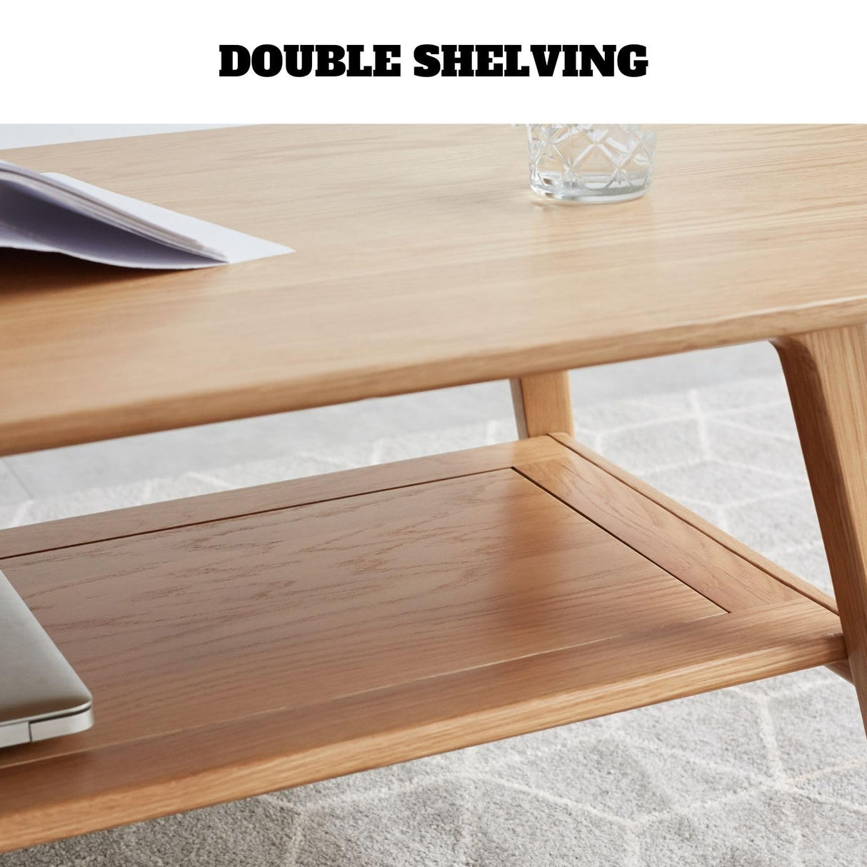 Vadisun 2-Tier Coffee Table with Storage Shelf, Natural Color 100% Solid Wood Table for Living Room, Elegant Furniture for Small Apartment (Natural, 39.37“ x 19.69” x 17.32“) Vadisun