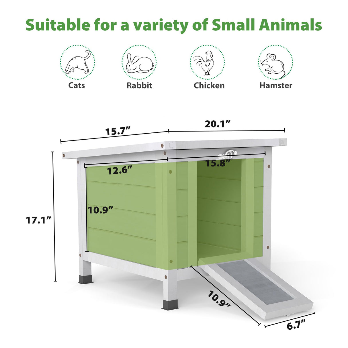 COZIWOW Rabbit Hutch, Outdoor Cat House Weatherproof, Bunny Cage Indoor with Openable, Portable Small Animals Shelters with Nonslip Ramp for Hideout Rabbits/Feral Cats/Chicken/Duck/Small Animals-Gray COZIWOW