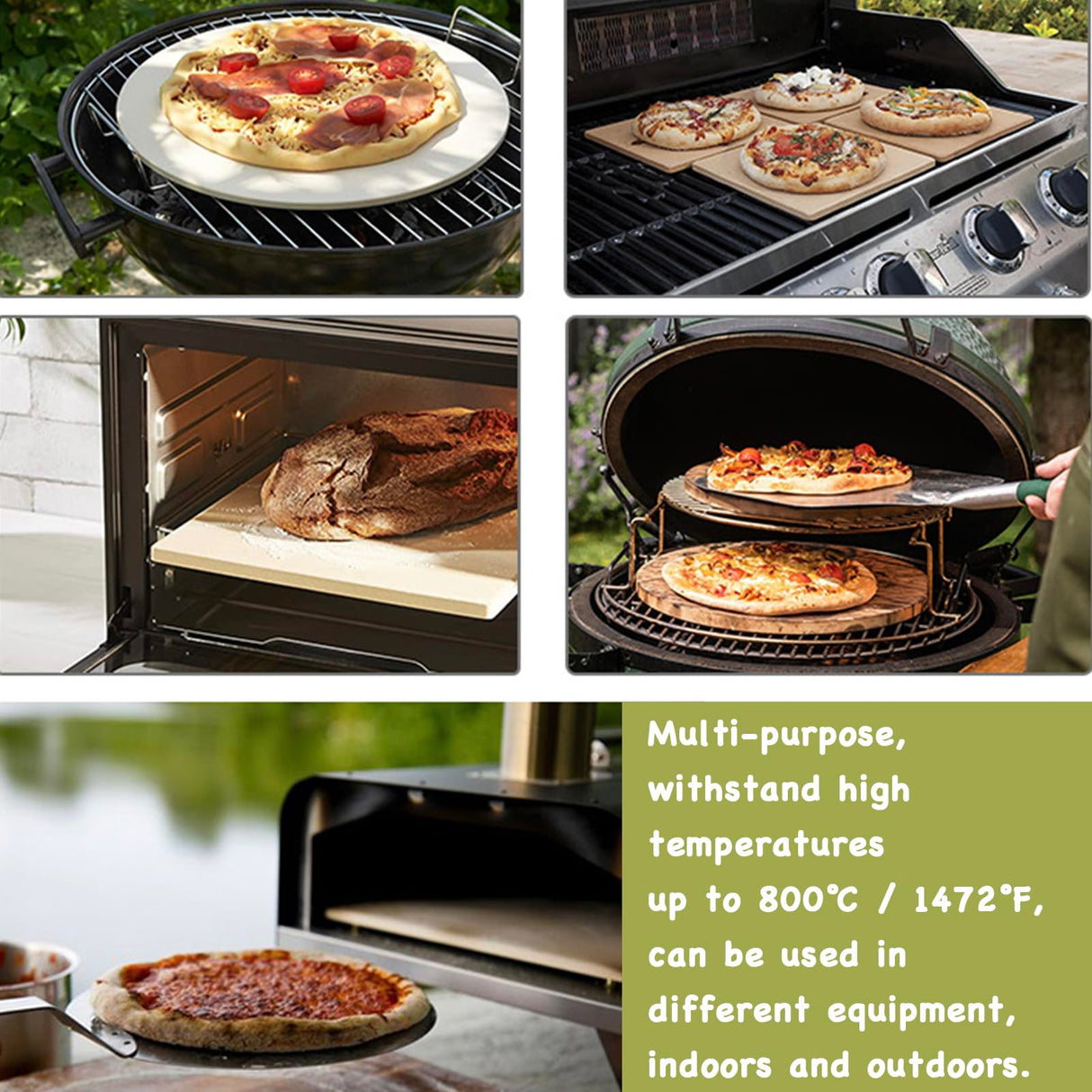 PIZZA STONE 15 x 12'' Rectangular Pizza Stone For Oven Baking & BBQ With Wooden Peel GylSun