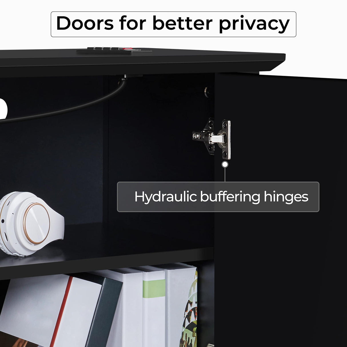 Yaheetech Black TV Stand with Power Outlet for TVs up to 65 in, Modern Media Entertainment Center with Doors & Storage Shelf, Wooden TV Console with 6 Robust Legs for Living Room Yaheetech