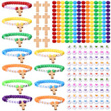Sanixin 32 Set Jesus Love Me Faith DIY Bead Craft Kit Making Religious Bracelet Beads for VBS Week Sunday School Bible Verse Gifts Wooden Cross Bracelet Craft Kit Sanixin