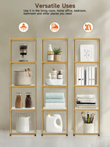 MANBUR Display Shelf with Dimmable LED Floor Lamp, Display Cabinet with Glass Bookcase, Home Decor, Bedroom Decor, Bookshelf with Light, Open Book Shelf with 5-Tier Shelf for Living Room Decor Gold MANBUR