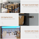 BTHFST Loft Bed with Desk, Full Metal Loft Bed with 8 Drawers Storage & Charging Station & LED Lights, 4 Open Storage Shelves, Noise-Free, Space-Saving, No Box Spring Needed BTHFST