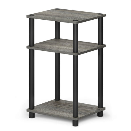 Furinno Just 3-Tier Turn-N-Tube End Table / Side Table / Night Stand / Bedside Table with Plastic Poles, 1-Pack, French Oak Grey/Black Furinno