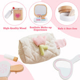 16Pcs Wooden Makeup Kit Toy for Toddlers, Pretend Play Beauty Salon Set with Styling Tools, Cosmetics and Storage Bag for Kids Age 3+ Gserin