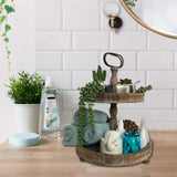 DECORIO Beautiful Farmhouse Slightly Distressed Two Tier Brown Wood Decorative Tray - Tiered Tray Stand - Two Tier Tray Tiered Tray Decor - Tiered Tray Large - 2 Tier Tray - Fall Decor 17" Large Round Decorio Decorate In Style