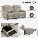 Neptane Dual Motor Power Reclining Loveseat with Wireless Charge, Power Loveseat Recliner Sofa with Adjustable Headrest/LED Light/Armrest Storage, Wall Hugger Couches for Living Room (Grey, 2 Seater) Neptane