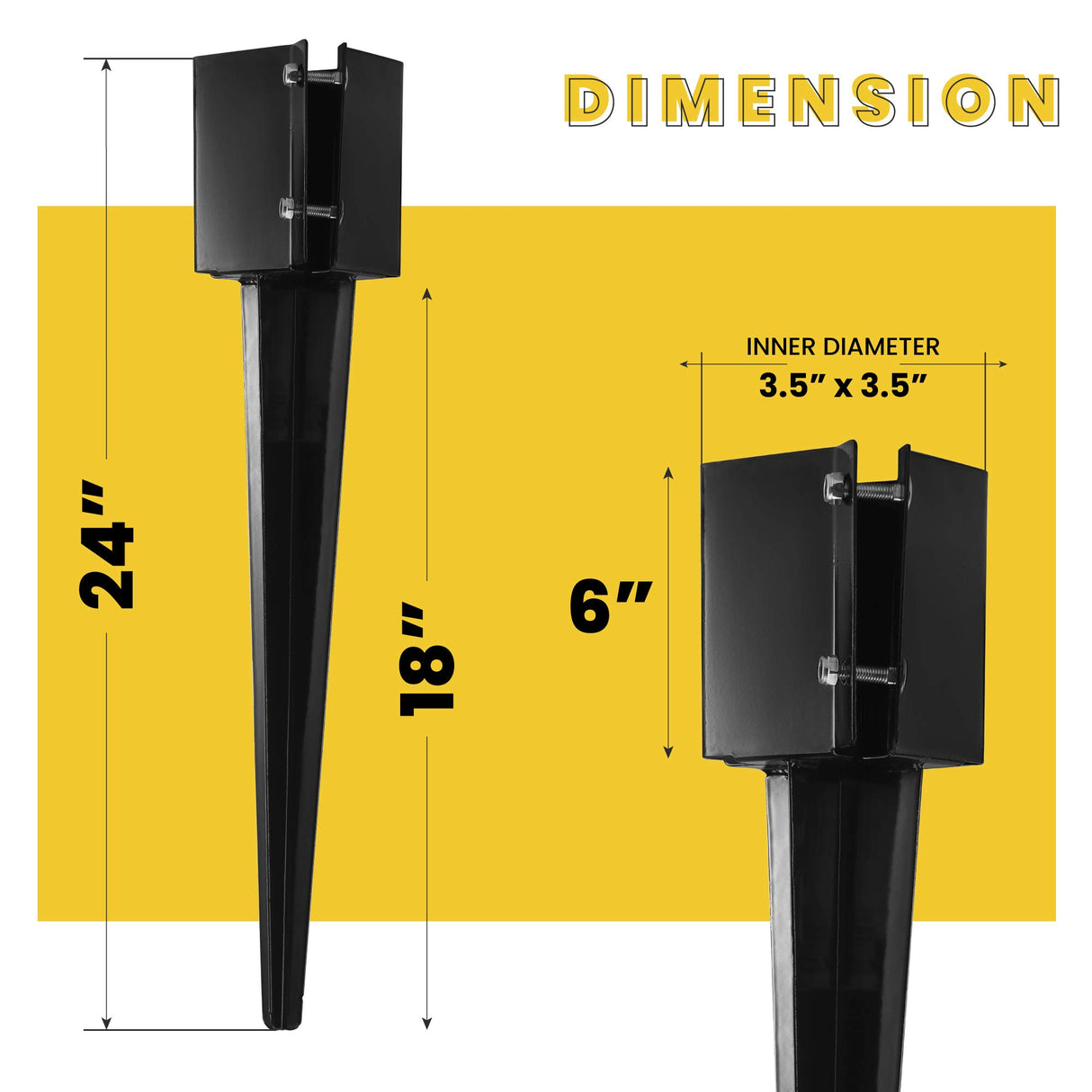 CRIZTA 4Pcs 24" Heavy Duty 4x4 Fence Post Anchor Ground Spike Metal Black Powder Coated - Mailbox Post Anchors. Length: 24 inches, Outer Dimension: 4” x 4” (Fit 3.5” x 3.5” Square Wood Post) CRIZTA