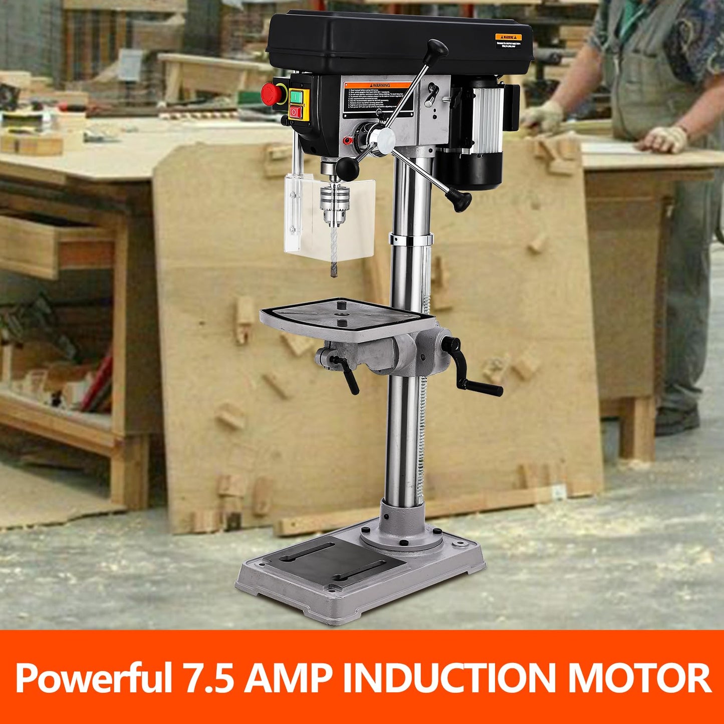 GarveeTech 13 in Benchtop Drill Press, 7.5 Amp 120V Pure Copper Motor with Swing-away Safety Guard, 288-3084 RPM Variable Speed, 0-45°Tilting Worktable, Tabletop Drilling Machine for Wood Met - WoodArtSupply