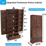 ACCOHOHO 72‘’ Farmhouse Kitchen Pantry Cabinet with Drawer, Tall Storage Cabinet with 2 Barn Doors and Shelves, Versatile Large Rustic Cabinet for Dining Room, Bathroom, Living Room, Laudry, Brown ACCOHOHO