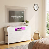 LIVEHOM Dresser TV Stand with Power Outlet & LED for 45'' TV, Long Dresser for Bedroom with 12 Drawers, Wide Console Table for Storage in Closet, Living Room, Entryway, Wood Top LIVEHOM