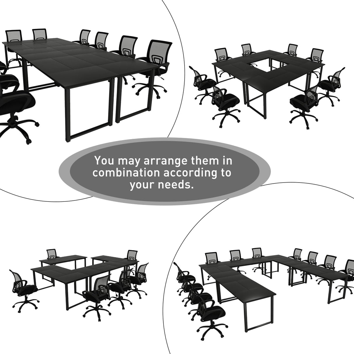 Bonzy Home 12FT Conference Table, Modern Large Meeting Table Office Desks for 16 Person, Long Rectangle Table with Sturdy Metal Frame, 4PCS, 142" D x 64" W x 30" H, Black Bonzy Home