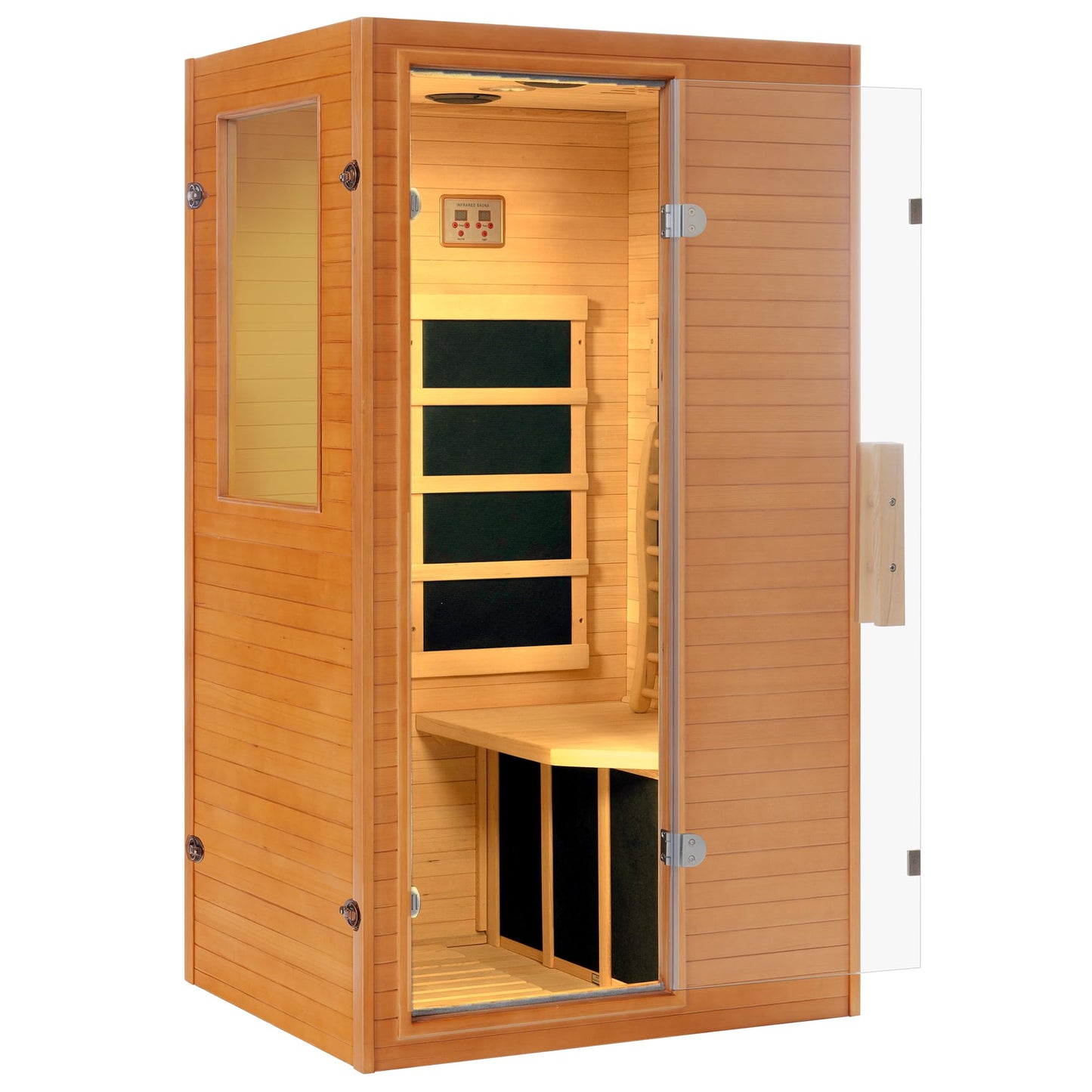 RESTISLAND Infrared Sauna for Home Sauna Room, 1 Person Low EMF Wooden 950W Indoor Sauna Spa at Home with 10min Quick Pre-Heat, LCD Control Panel and Tempered Glass Door