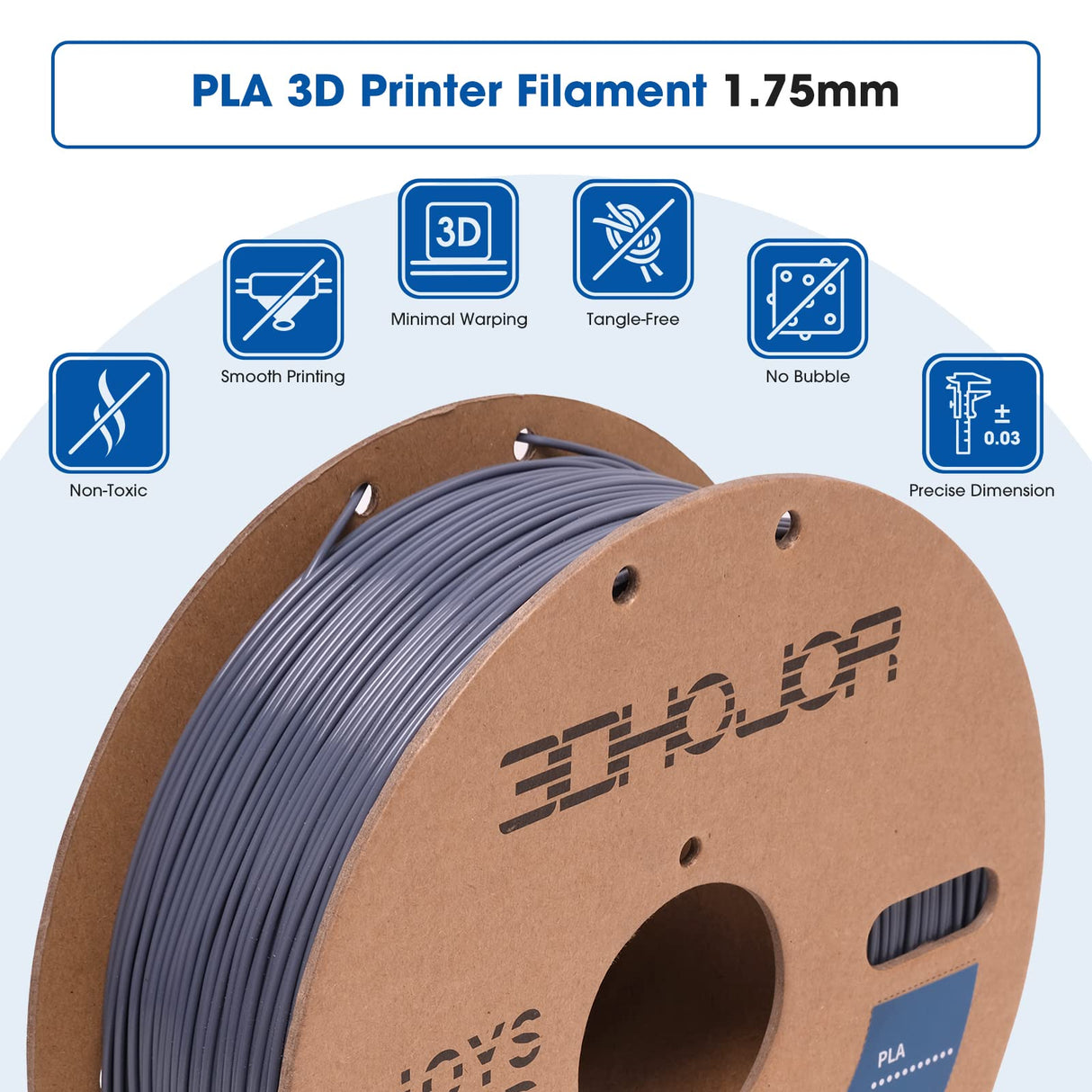 3DHoJor High Speed PLA Filament 1.75mm Grey,3D Printing Filament,1kg Cardboard Spool (2.2lbs), Fit Most FDM 3D Printer,Dimensional Accuracy +/- 0.03 mm,Odor Free, Clog Free, No Brittle Filaments 3DHoJor