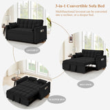 KIVENJAJA Convertible Sleeper Sofa Bed, Velvet Tufted Loveseat Couch with Pull Out Bed, Small Love Seat Futon Lounge Sofa Bed with 2 Pillows for Living Room Apartment, 55.2”W (Black) KIVENJAJA