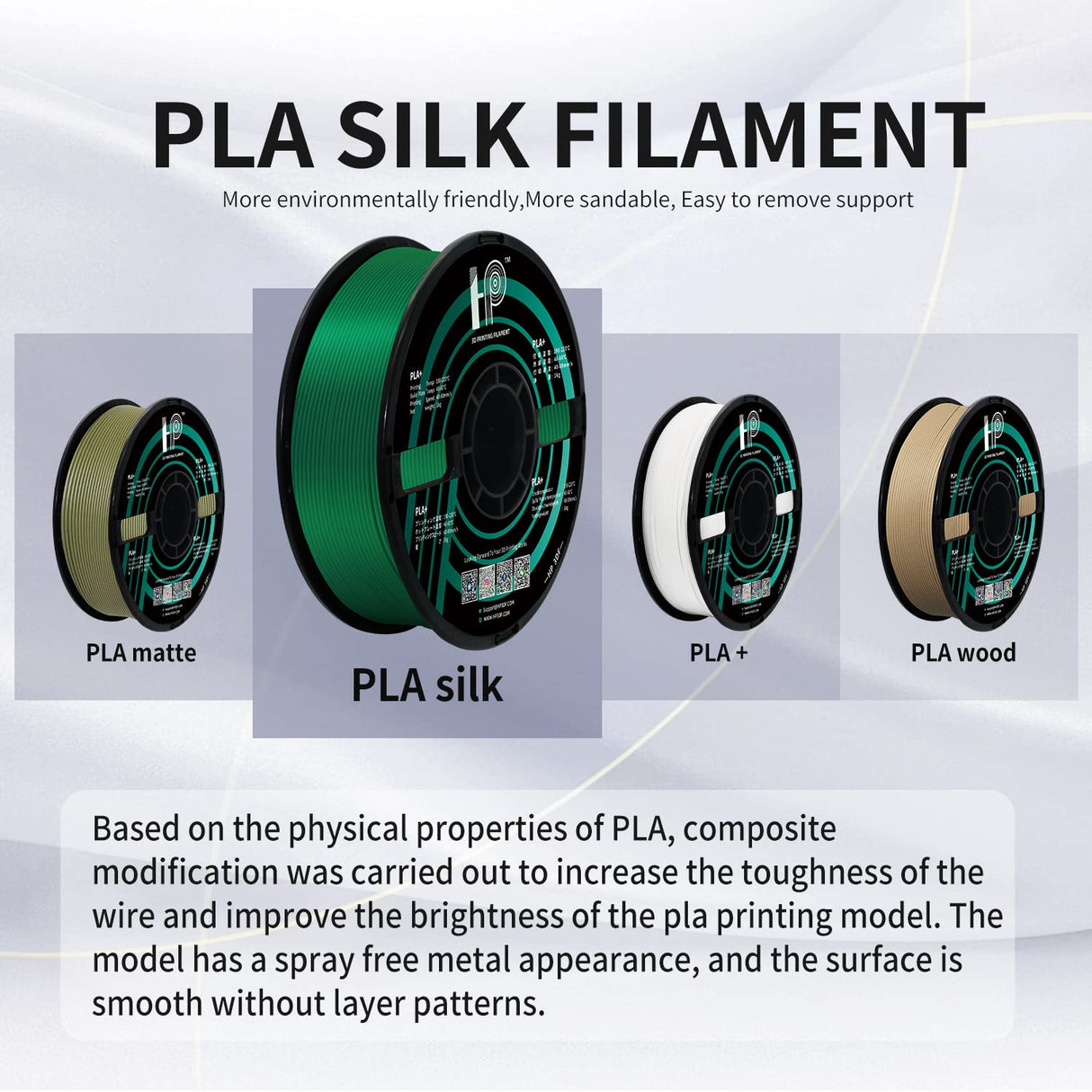 HP3DF PLA Filament, PLA Plus(PLA+), 3D Printer Filament, PLA Filament 1.75mm Dimensional Accuracy +/- 0.02mm, 1KG Spool (2.2 lbs), Fit Most FDM Printer (Silk Green PLA) HP3DF