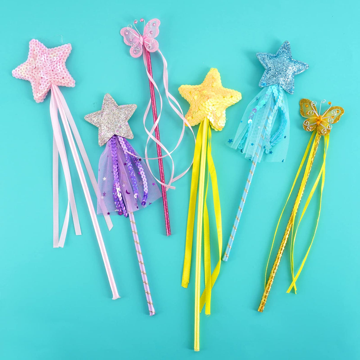 BANBALLON 6 PCS Princess Wand Magic Wand Fairy Dress-up Wand Kit for Girl's Princess Costume Role Play Birthday Party Favor BANBALLON