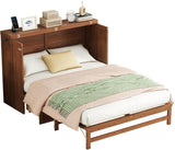 MERITLINE Solid Pine Wood Full Murphy Bed with Storage Drawer and Charging Station,Wood Folding Walnut Murphy Chest Bed Cabinet for Adults MERITLINE