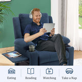 Power Recliner Chair Nursery Reclining Sofa Chair for Adults, Upholstered Heating Point Massage Theater Seating Single Sofa with Side Pockets Sidetable for Living Room-Blue Alunaune