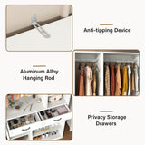 Armoire Wardrobe Closet with 2 Drawers, 81” H Wooden Wardrobe Closet with 10 Storage Shelves and 2 Hanging Rod, White Modern Armoire, Clothing Storage Cabinet Organizer Combination, Bedroom Furniture Gyfimoie