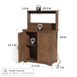 JOINICE Farmhouse Coffee Bar Cabinet with Storage,31.5" Kitchen Cabinet with Hooks and Charging Station,Coffee Station with Adjustable Shelf and Hutch,Sideboard for Living Dining Room JOINICE