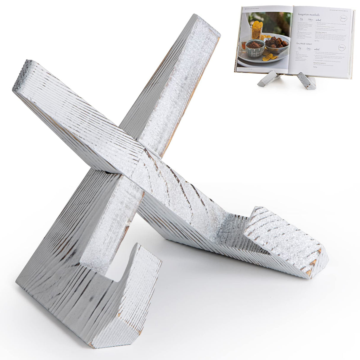 EFFORTICH Cookbook Stand, Wooden Recipe Book Holder, Cook Book Stand for Kitchen Counter, Multifunctional Display Stand, Kitchen Counter Decor - White EFFORTICH