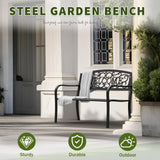 Kieperi 50" Heavy-Duty Garden Bench,600LBS Wrought Iron Welcome Patio Bench with PVC Back and, Outdoor Bench with Armrests for Porch Kieperi