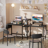 Furologee 2 Person Gaming Desk with LED Lights, 71 Inch Computer Desk with Power Outlets and Monitor Stand, Double Desk with Storage Bag and Headphone Hooks, Study Writing Table for Home Office, Black Furologee