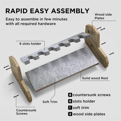 DINGDOON Pure Wood Made Pistol Rack, Handgun Rack for Gun Cabinet Storage, Gun Safe Organizer Accessories, 6 Gun Holder with Carpeted Surface - WoodArtSupply