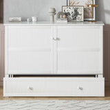 Mjkone Queen Murphy Bed, Cabinet Bed with Tri-fold Mattress/Built-in USB Charging Station/Drawers/Bedside Panel, Space Saving Hidden Adult Guest Beds, Murphy Chest Cabinet Beds for Bedroom - White Mjkone