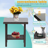 PayLessHere Set of 3 Outdoor Furniture Set Patio Furniture Set Brown Conversation Set with 2 Rattan Chairs Glass Coffee Table for Coffee Bar Poolside Patio Outdoor, Red Cushions PayLessHere