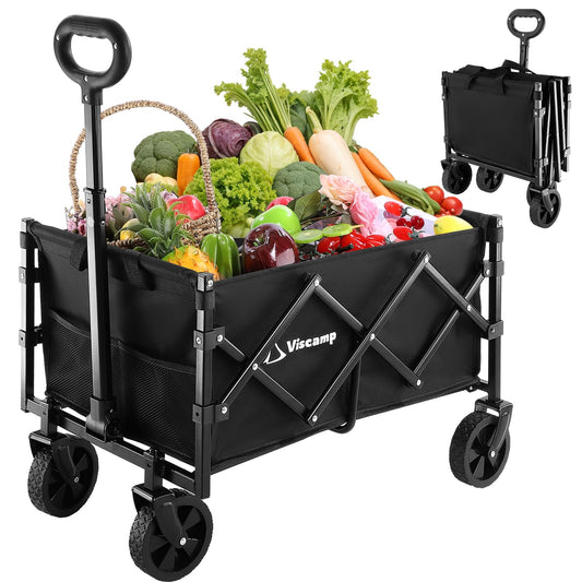 200LBS Wagons Carts Foldable, Small Collapsible Wagon Cart Portable Wagon Lightweight Utility Wagon Foldable Wagon Beach Wagon with Wheels Removable for Shopping Sports Garden and Grocery(Black)