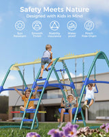 SPORTSWIN 6in1 Outdoor Metal Swing Sets for Backyard for Kids with Heavy Duty Frame (Green) SPORTSWIN