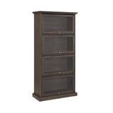 CKEASEAN Tall Bookcase with Glass Doors, 63" H Farmhouse Glass Curio Display Cabinet with Flip up Doors, Elegant Storage Cabinet with 4-Tier Shelves, Rack for Living Room (Brown) CKEASEAN