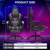 HOFFREE LED Gaming Chair Massage with Speakers Game Chair Big and Tall with Footrest Gamer Chair for 400lbs Computer Desk Chair for Adults Purple and Black HOFFREE