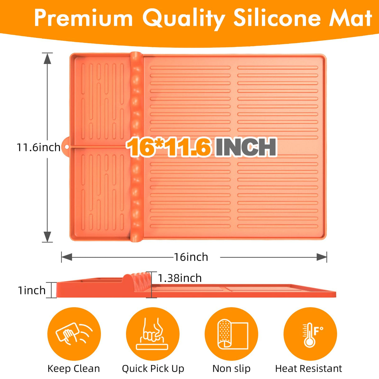 Griddle Mat Compatible with Blackstone, Silicone Grill Tools Mat with Drip Pad, Spatula Mat for Outdoor Grill, Side Shelf Mat Grill Pad (Orange) Bolycen