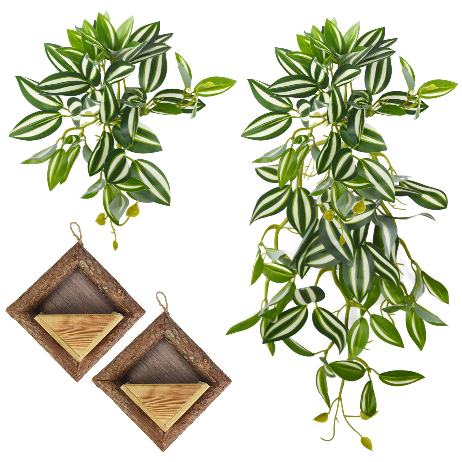 Wood Wall Planter with Fake Plants, 2 Pack Wooden Pine Pocket Holders for Greenery Vines Flowers Succulents, Hanging Pots with Hangers Set, Wall Vase Decor for Living Room Bedroom Bathroom De - WoodArtSupply