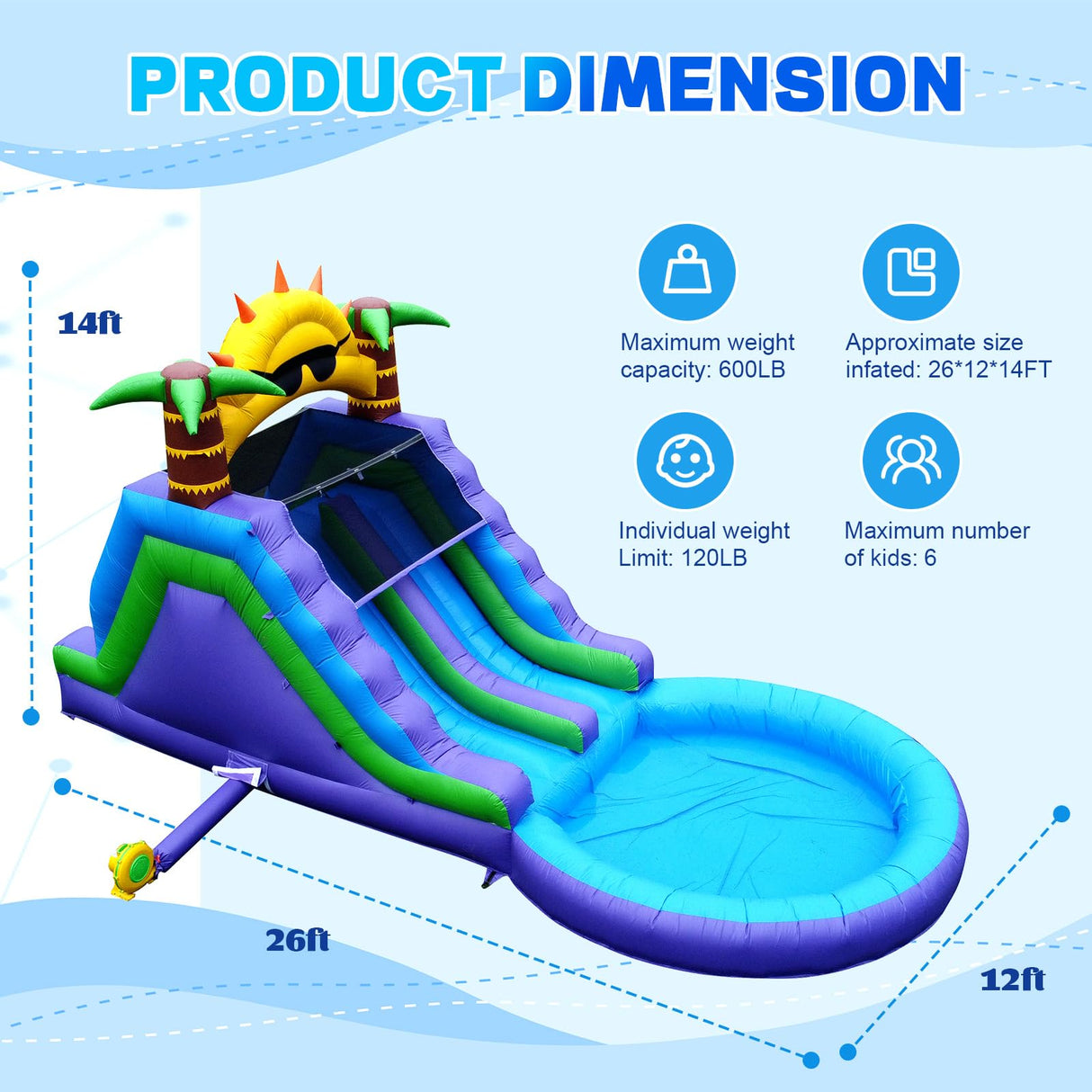 26FT Inflatable Water Slide for Kids Adults /100% PVC Commercial Bounce House Water Slide with Blower, Bigger Splash Pool, for Backyard, Park or Commercial Use,26x13x12ft Inflantteble